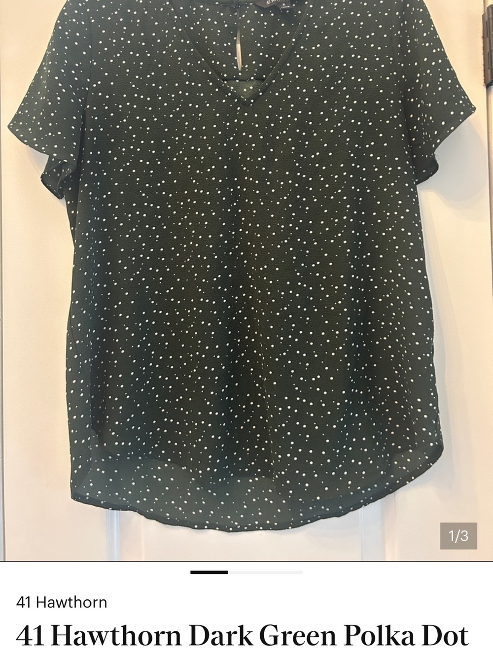 41 Hawthorn Forest Green Polka Dot Short Sleeve Blouse
